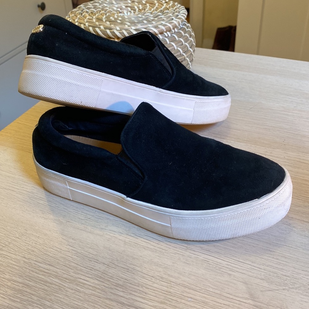 Steve Madden black suede platform slip on sneakers